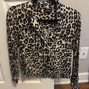 Topshop Petite Leopard Print Button Down Shirt - US SIZE 2